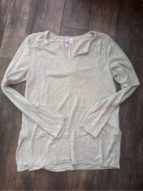 Alya Light Gray V-Notch Long Sleeve Knit Top